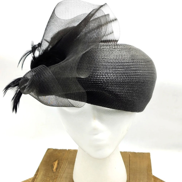 Vintage Straw Hat • by Sandra New York • Black w/ White • 50s/60s - Picture 1 of 8